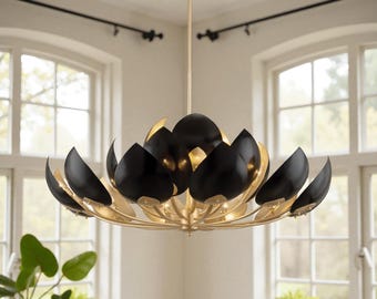 Lustre moderno de luxo – Pendente de lótus artesanal com 21 luzes para interiores sofisticados.