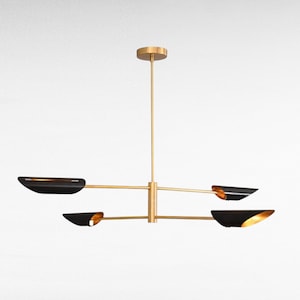 Modern Italian Brass Sputnik Chandelier – 4 Light Mid Century Linear Pendant Lamp Light – Handmade Adjustable Brass Ceiling Fixture