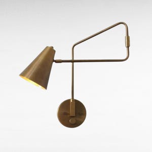 Mid Century Brass Wall Sconce – Adjustable Cone Shade Light – Stilnovo Style Swing Arm Lamp – Handmade Vintage Modern Wall Lighting Fixture
