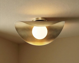 Handmade Modern Brass Flush Mount Light – Mid-Century Ceiling Light For Dining, Living & Kitchen Lighting