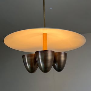 Mid Century Modern Brass Sputnik Chandelier | 4-Light Raw Brass Pendant Light | Vintage Ceiling Fixture for Dining & Living Room Light