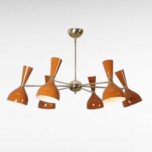 12-Light Mid-Century Modern Sputnik Chandelier | Brass Pendant Light Fixture | Custom Shade Colors | Retro Ceiling Lamp Light Fixture