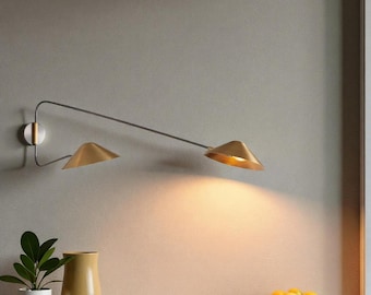 Mid Century Brass Double Cone Sconce, Stilnovo Inspired Reading Light, Italian Brass Wall Fixture