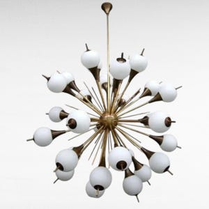 Large Mid Century Sputnik Brass Chandelier | 1950s Diabolo Atomic Light Fixture | Italian Style Handmade Industrial Modern Ceiling Lighting