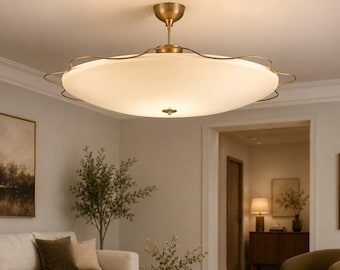 Luxus Rohmessing Deckenleuchte, Off-White Unterputz Lampe, Mid Century Modern Kronleuchter