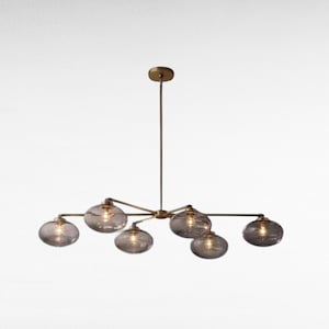 Modern Brass Sputnik Chandelier – Handmade Italian Stilnovo Style 6-Arm Light Fixture – Mid Century Globe Ceiling Lamp with Glass Shades