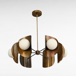 Modern 6-Light Sputnik Chandelier – Antique Brass Pendant Ceiling Light – Mid Century Modern Statement Lighting Fixture Living, Dining Light