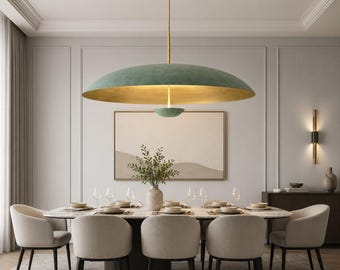Modern Green Dome Pendant Light, Brass Hanging Lamp, Minimalist Dining Room Lighting