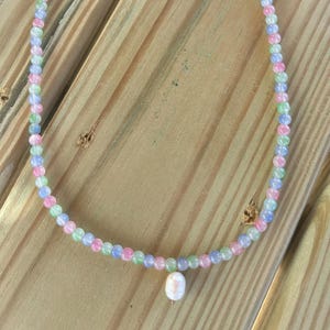 Pastel Beaded Necklace with Freshwater Pearl | Summer Jewelry | Coastal Boho Style