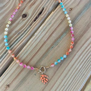 Coral Coast Necklace - Bright Beaded Necklace with Orange Coral Charm