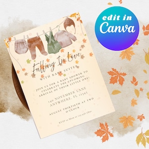 Falling In Love Babyparty einladen, Babypartyeinladung, Verlieben, bearbeitbare Vorlage, Herbst-Babyparty