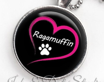 Love My Ragamuffin Necklace, Ragamuffin Cat Breed Pendant, Paw Print Necklace, Cat Lover Gift