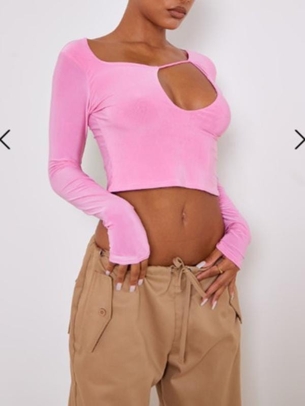 Women's Candy Pink/ White Slinky Strappy Cut Out Crop Top