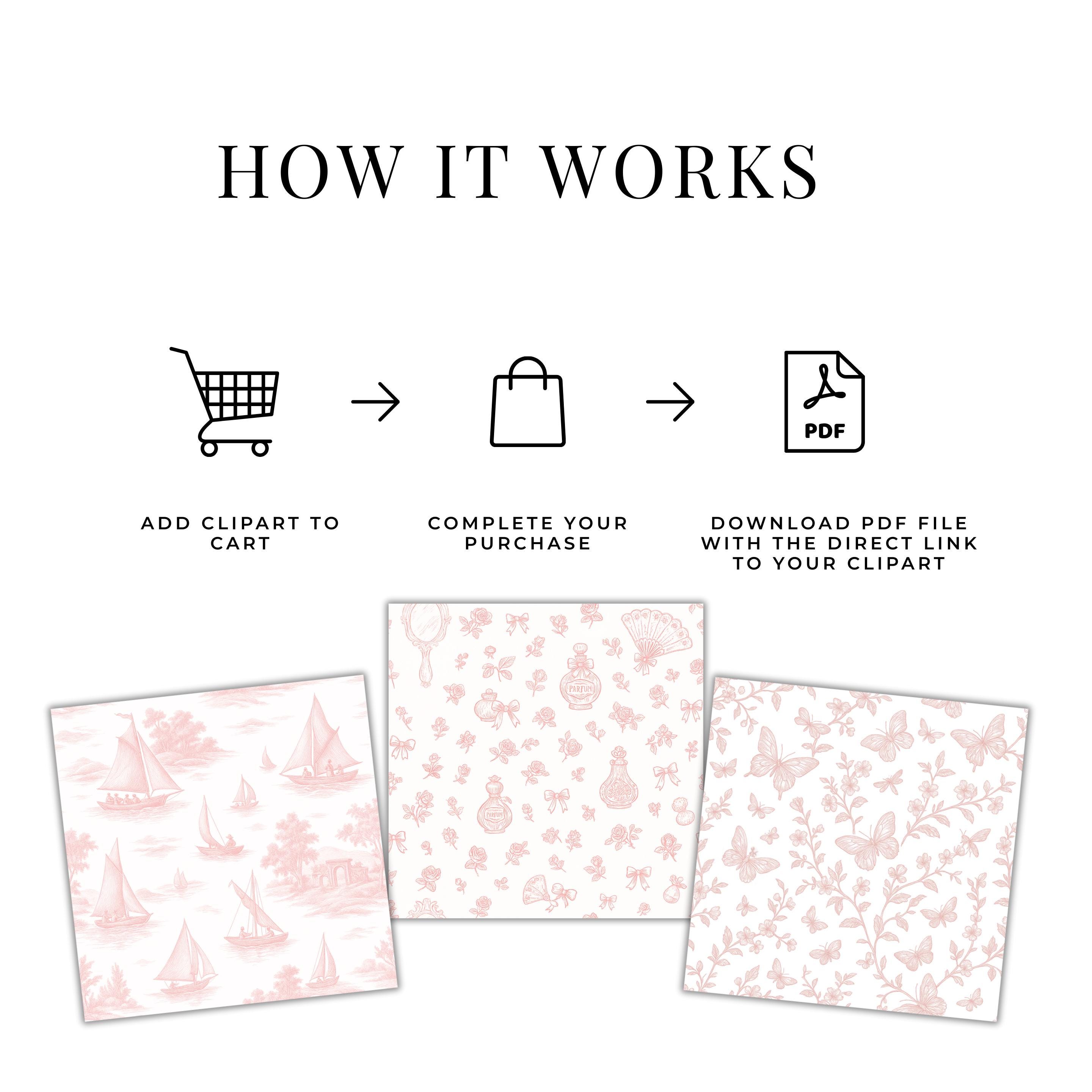 Pink Floral Toile Seamless Pattern Bundle, French Coquette Digital ...
