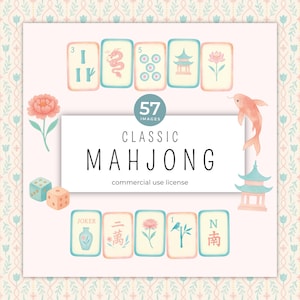 Akvarell Mahjong-kakel Clipart, asiatiska designelement (PNG) bild 1