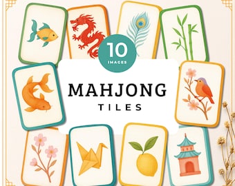 Mahjong Clipart, Watercolor Mahjong Tile Png, Pastel Asian Tile Set, Mahjong Party, Chinoiserie Clipart, Mahjong Seamless Pattern, Wedding