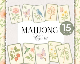 Watercolor Mahjong Tile Clipart: Pastel Asian Design Set (PNG Download)