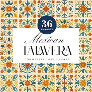 Mexican Talavera Tile Clipart Set: Floral Mosaic Designs (Digital Download)