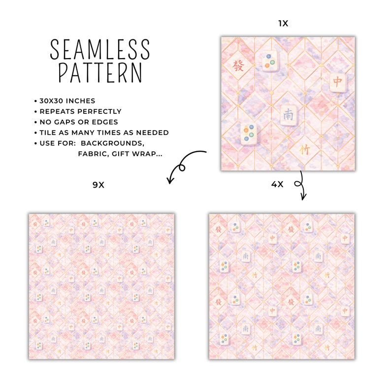 Mahjong Pattern Paper Mahjong Seamless Paper Bundle, Watercolor Mahjong Asian Tile Pattern ...