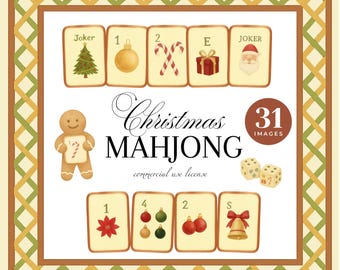 Christmas Mahjong Clipart: Pastel Holiday Tiles, Chinoiserie Graphics (PNG Digital Download)