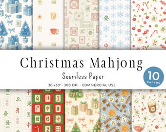 Mahjong Clipart – Christmas Mahjong Seamless Paper, Holiday Mahjong Patterns, Watercolor Pattern