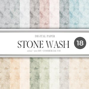 Stone Wash Digital Paper, Pastel Watercolor Textures (18 PNGs)