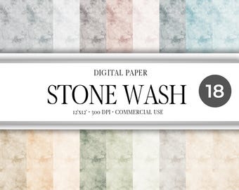 Stone Wash Digital Paper, Pastel Watercolor Textures (18 PNGs)