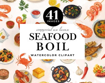 Seafood Boil Clipart: Watercolor Shrimp, Crawfish & Cajun Cooking (PNGs, Digital Download)