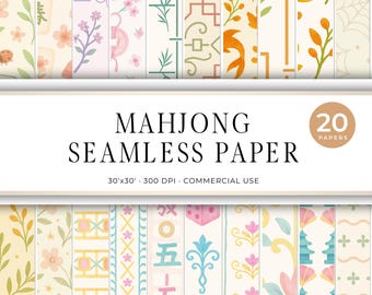 Mahjong Seamless Paper Pack, Watercolor Asian Tile Pattern (Digital Download)