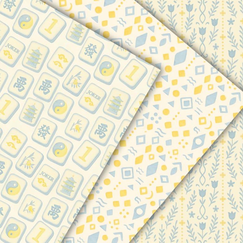 Mahjong Pattern Paper Mahjong Seamless Paper Bundle, Watercolor Mahjong Asian Tile Pattern ...