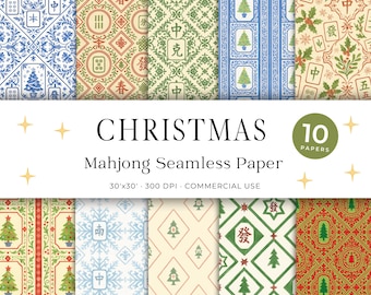 Mahjong Clipart – Christmas Mahjong Seamless Paper, Holiday Patterns, Watercolor Pattern
