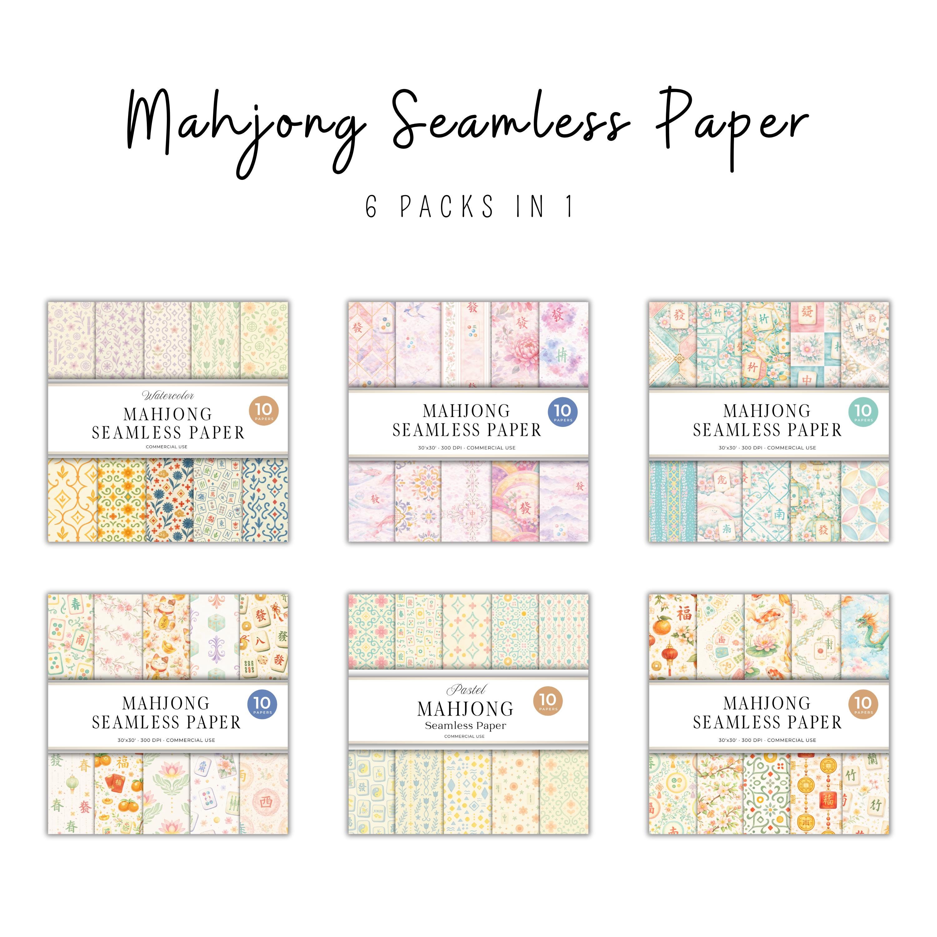 Mahjong Pattern Paper Mahjong Seamless Paper Bundle, Watercolor Mahjong Asian Tile Pattern ...