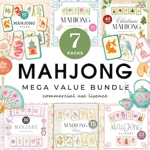 Mahjong Clipart Bundle, Watercolor Mahjong Tile Png, Pastel Asian Tile Set, Mahjong Party, Chinoiserie Clipart, Mahjong Seamless Pattern