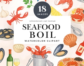 Seafood Boil Clipart: Watercolor Shrimp, Crawfish & Cajun Cooking (PNG Download)