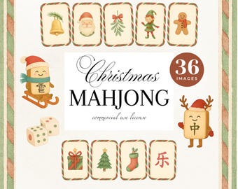 Christmas Mahjong Tile Clipart, Asian Holiday PNG Set (Digital Download)