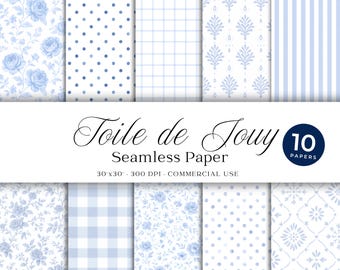 Blue Toile Seamless Paper, Coquette Floral Patterns (Digital Download)