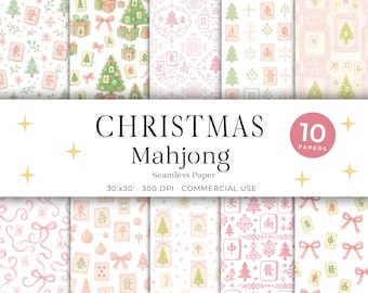 Christmas Mahjong Seamless Paper – Watercolor Holiday Patterns (Digital Download)