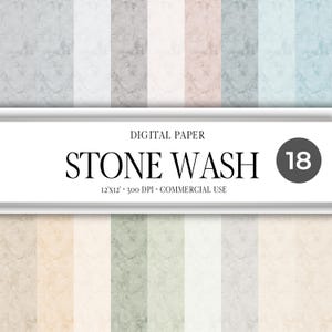 Stone Wash Digital Paper, Pastel Watercolor Texture (18 PNGs)