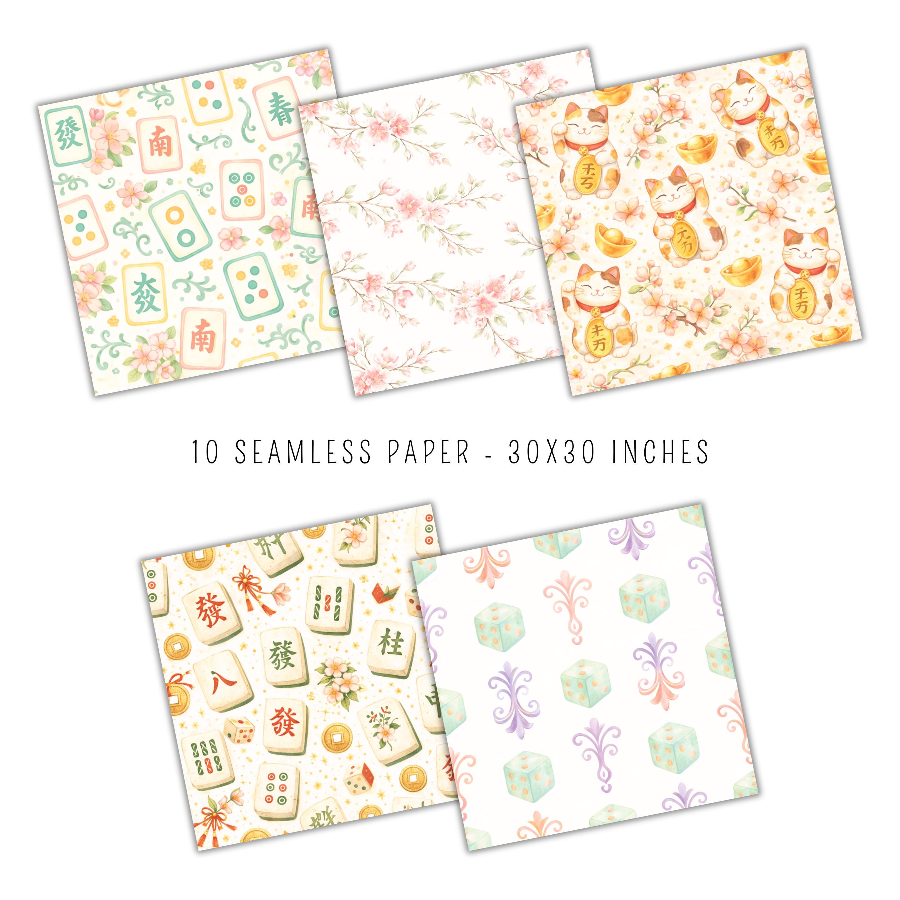 Mahjong Pattern Paper Mahjong Seamless Paper Pack, Watercolor Asian Tile Pattern (digital ...