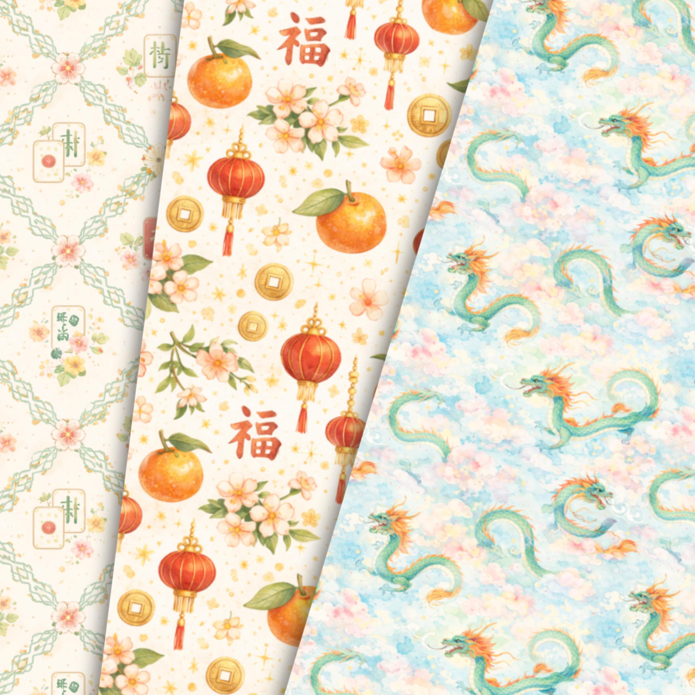 Mahjong Pattern Paper Mahjong Seamless Paper Pack, Watercolor Asian Tile Pattern (digital ...