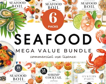 Seafood Boil Clipart Bundle, Watercolor Southern Cooking (Digital Download)