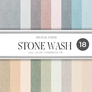 Stone Wash Digital Paper, Pastel Watercolor Textures (18 PNGs)