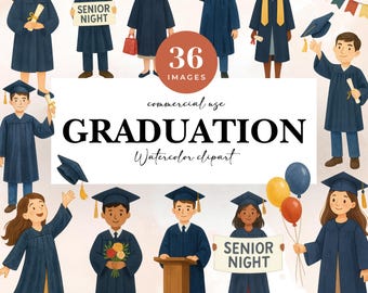 Afstuderen clipart jongens meisjes, High School College png, senior nacht aquarel, diverse student, decor afstuderen, ballonnen diploma png