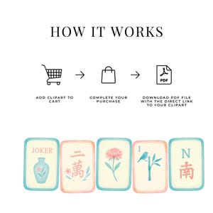 Akvarell Mahjong-kakel Clipart, asiatiska designelement (PNG) bild 9