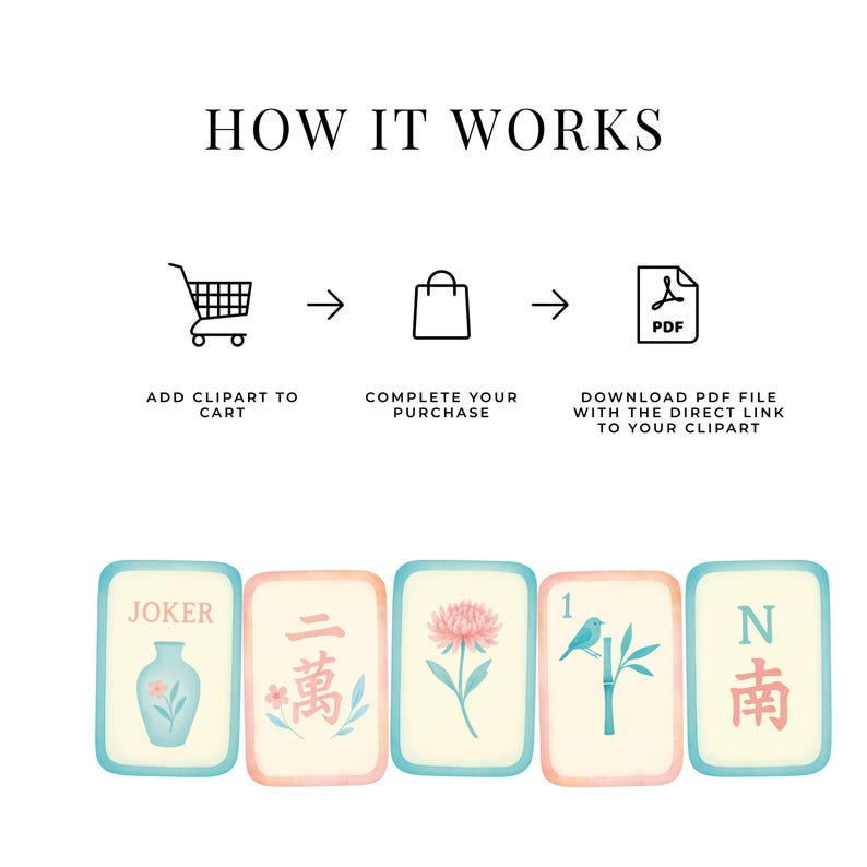 Akvarell Mahjong-kakel Clipart, asiatiska designelement (PNG) bild 9