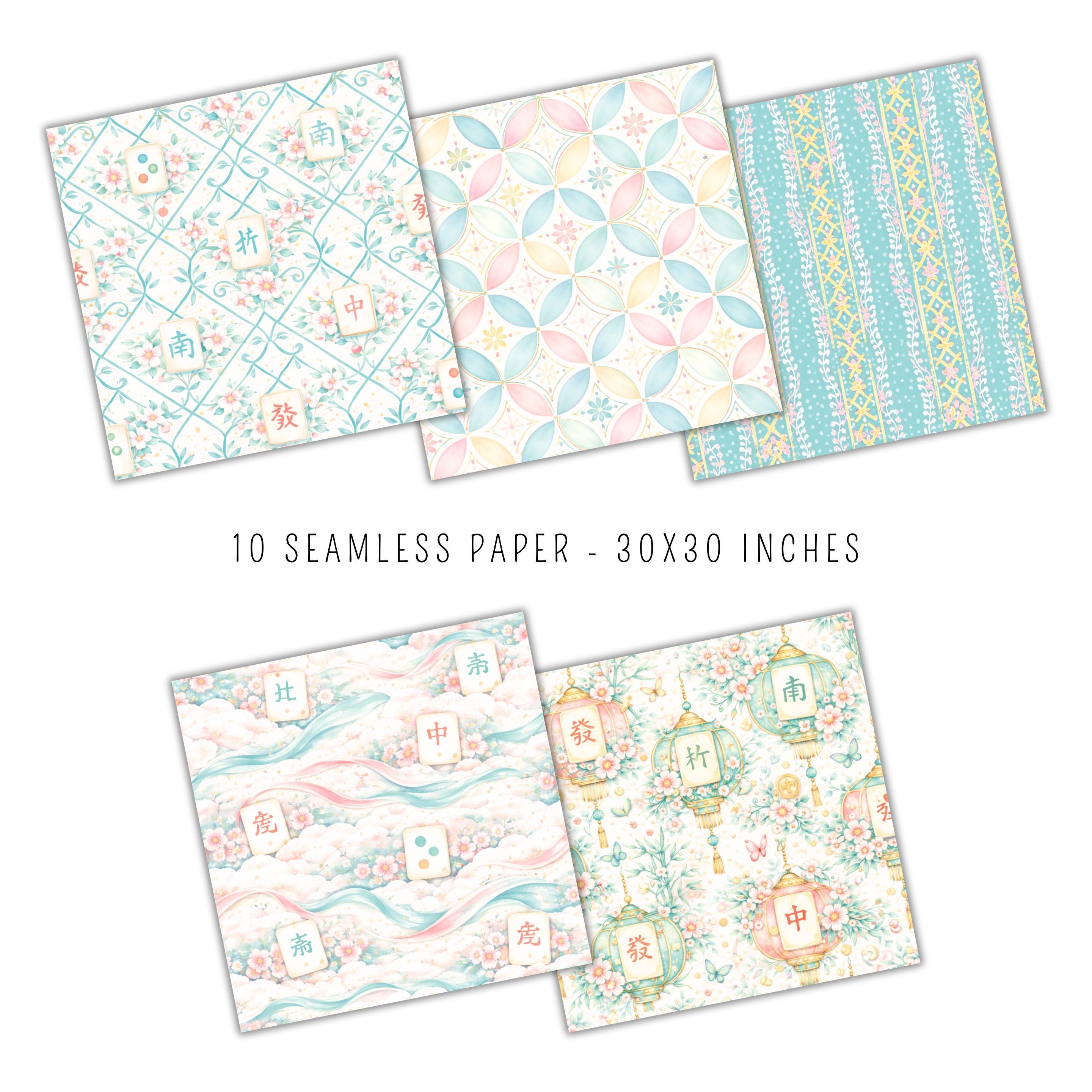 Mahjong Pattern Paper Mahjong Seamless Paper Pack, Watercolor Mahjong Asian Tile Pattern ...