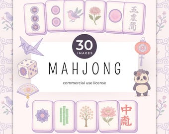 Mahjong Clipart, Watercolor Mahjong Tile Png, Pastel Asian Tile Set, Mahjong Party, Chinoiserie Clipart, Mahjong Seamless Pattern, Wedding