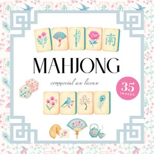 Mahjong Clipart, Watercolor Mahjong Tile Png, Pastel Asian Tile Set, Mahjong Party, Chinoiserie Clipart, Mahjong Seamless Pattern, Wedding