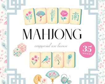 Mahjong Clipart, Watercolor Mahjong Tile Png, Pastel Asian Tile Set, Mahjong Party, Chinoiserie Clipart, Mahjong Seamless Pattern, Wedding