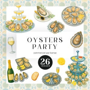 Seafood Boil Clipart, Watercolor Oysters and Champagne, Southern Cooking Clipart, Oyster Bar, Elegant Appetizers, Louisiana Clipart